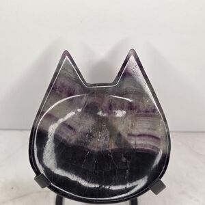 Cat-Shaped Purple And Green Banded Fluorite Dish